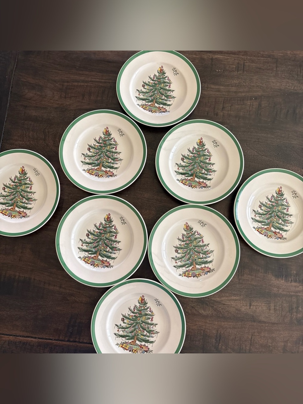 Set of 8 Spode Christmas Tree Salad Plates 7.75" Dessert Plates S3324 A9 A10 EUC